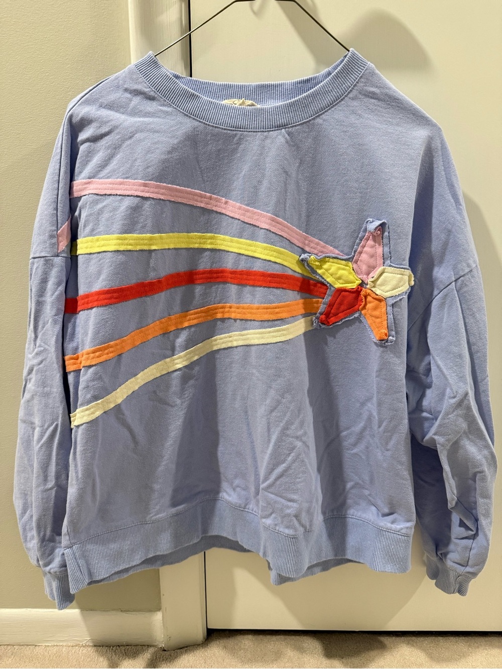 Easel Pastel Light Blue Sweatshirt with Rainbow Star Applique